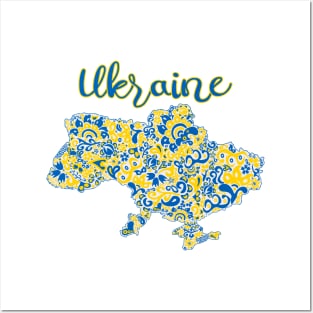 Folkloric pattern map of Ukraine typography Posters and Art